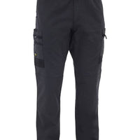 Charcoal work pants with multiple pockets on a white background