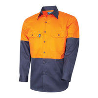 Tru Men's Light Weight Vented Cotton Drill Hi Vis Shirt orange/navy  DS2166