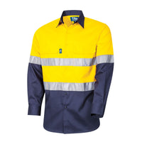 Tru Men's Heavy Weight Cotton Drill Taped Shirt yellow/navy DS2112T1