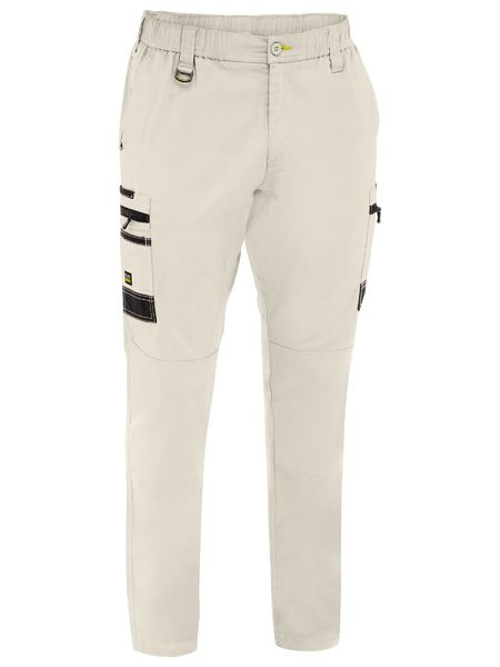 Beige pants with black accents on a white background