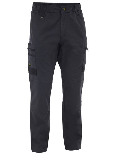 Charcoal work pants with multiple pockets on a white background