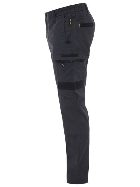 Charcoal pants with multiple pockets on a white background