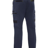 Navy blue work pants with multiple pockets on a white background