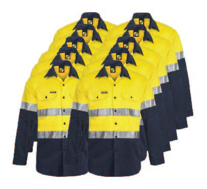 Workcraft Men's Heavy Weight Taped Cotton Drill L/S Shirt 10 Pack WS4000