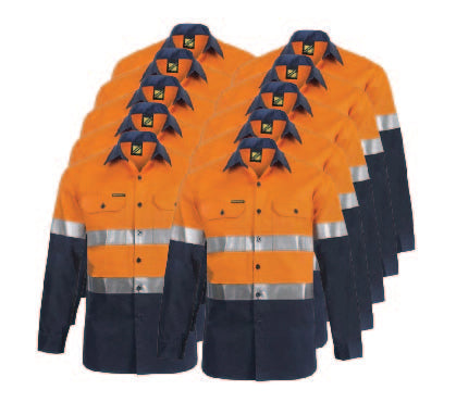 Workcraft Men's Heavy Weight Taped Cotton Drill L/S Shirt 10 Pack WS4000