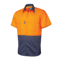 Tru Men's Light Weight Vented S/S Cotton Drill Shirt orange/navy DS2165