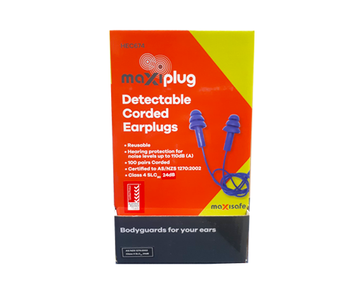 Maxisafe Reusable & Detectable Corded Earplugs 24db CL4 100PK HEC674