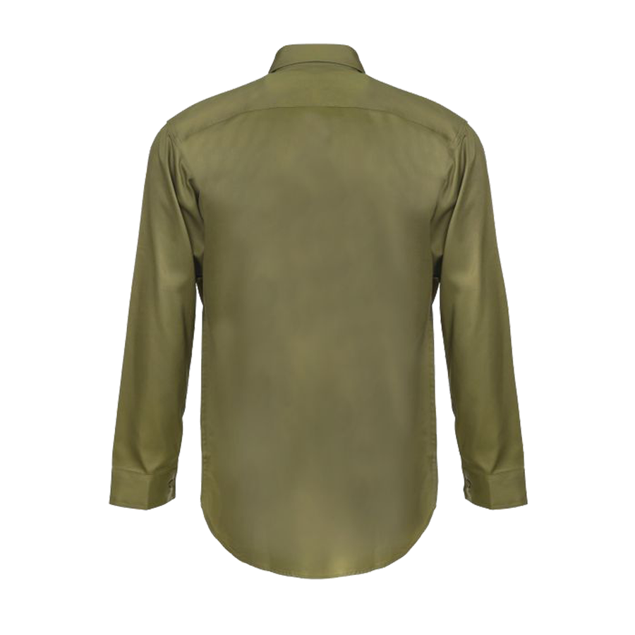 Back of NCC Men's Mid Weight Cotton Drill L/S Shirt in Khaki WS3020
