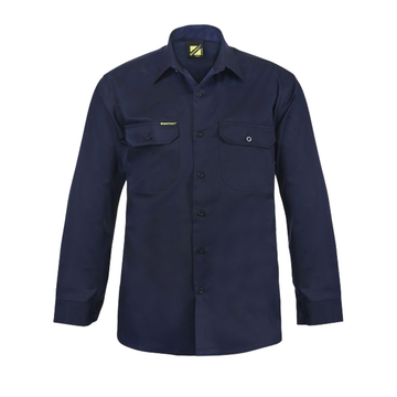 Front of NCC Men's Light Weight Vented Cotton Drill L/S Shirt in Navy WS4011