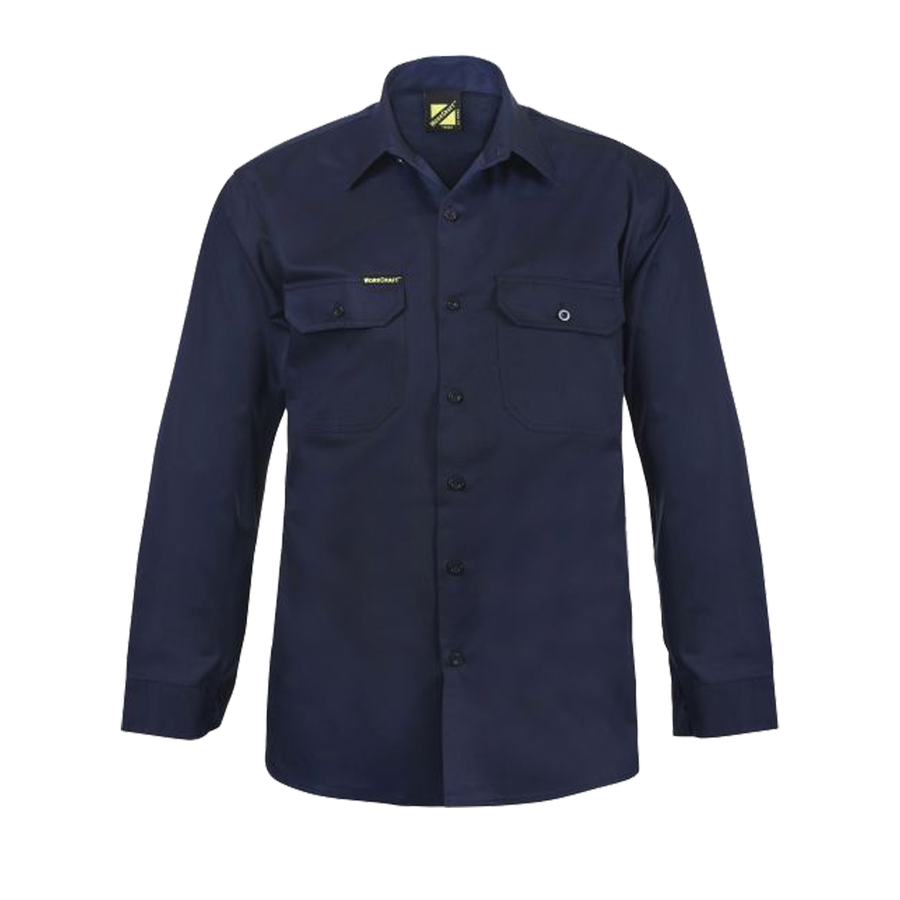 Front of NCC Men's Mid Weight Cotton Drill L/S Shirt in Navy WS3020