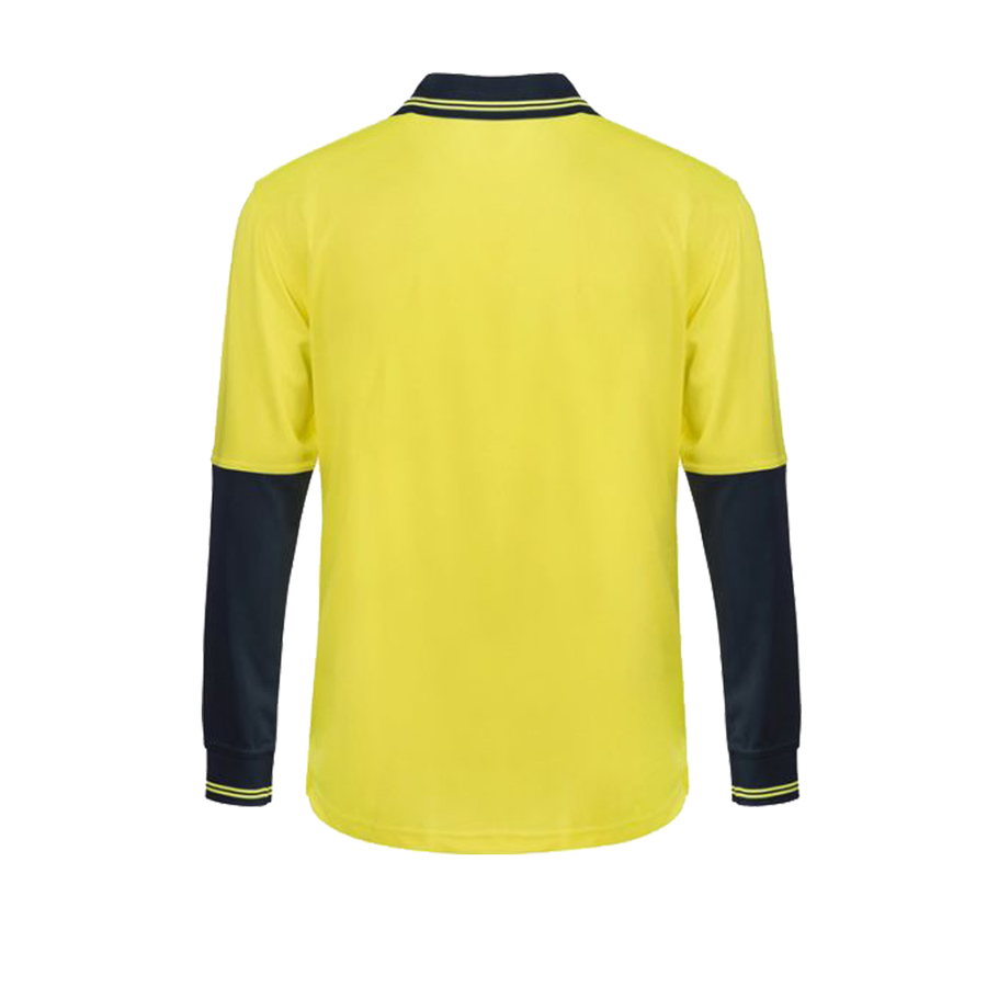 Back of NCC Men's Hi Vis Micromesh L/S Polo in yellow/navy WSP202