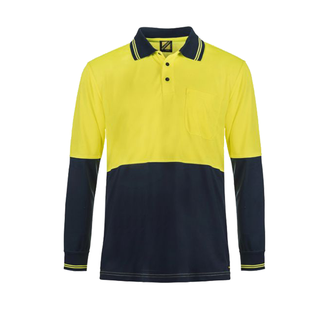 Front of NCC Hi Vis Cotton Back L/S Polo in yellow/navy WSP402