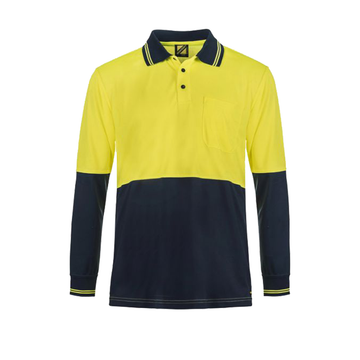 Front of NCC Men's Hi Vis Micromesh L/S Polo in yellow/navy WSP202