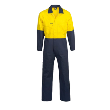 Front of Yellow/Navy Cotton Drill Coveralls WC3051
