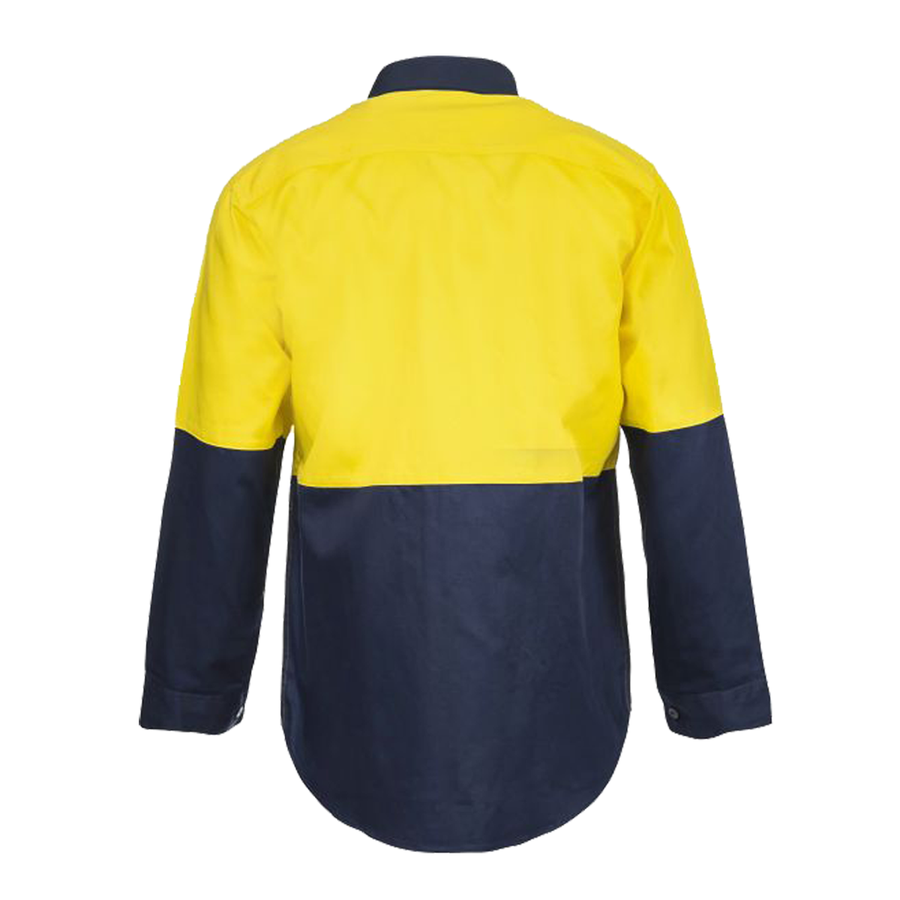 Back of NCC Hi Vis Light Weight Vented L/S yellow/navy Shirt WS4247