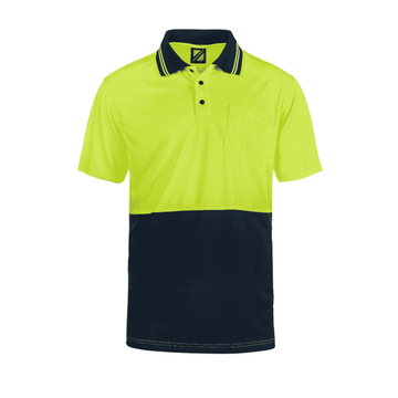 Front of NCC Men's Hi Vis Micromesh S/S Polo yellow/navy WSP201