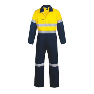 Front of Hi Vis Cotton Drill Taped Coveralls Yellow/Navy WC6093
