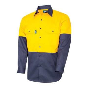 Tru Men's Heavy Weight Cotton Drill Hi Vis Shirt Yellow/navy DS2112