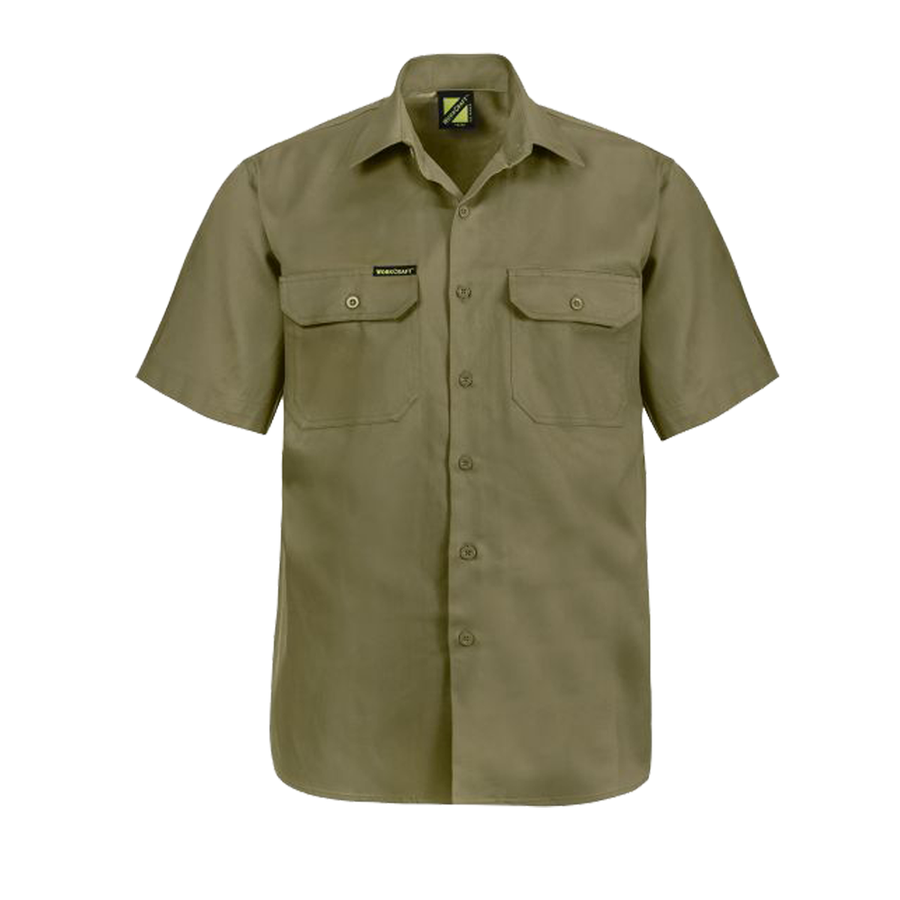 Front of NCC Men's Light Weight Vented Cotton Drill Short sleeve Shirt in Khaki WS4012