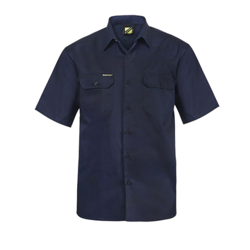 Front of NCC Men's Mid Weight Cotton Drill Short sleeve Shirt in navy WS3021