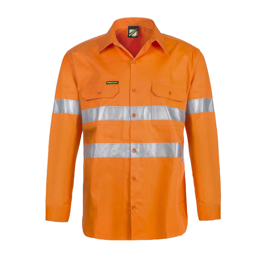 Front of NCC Light Weight Vented Taped Cotton Drill L/S Shirt in orange WS4131
